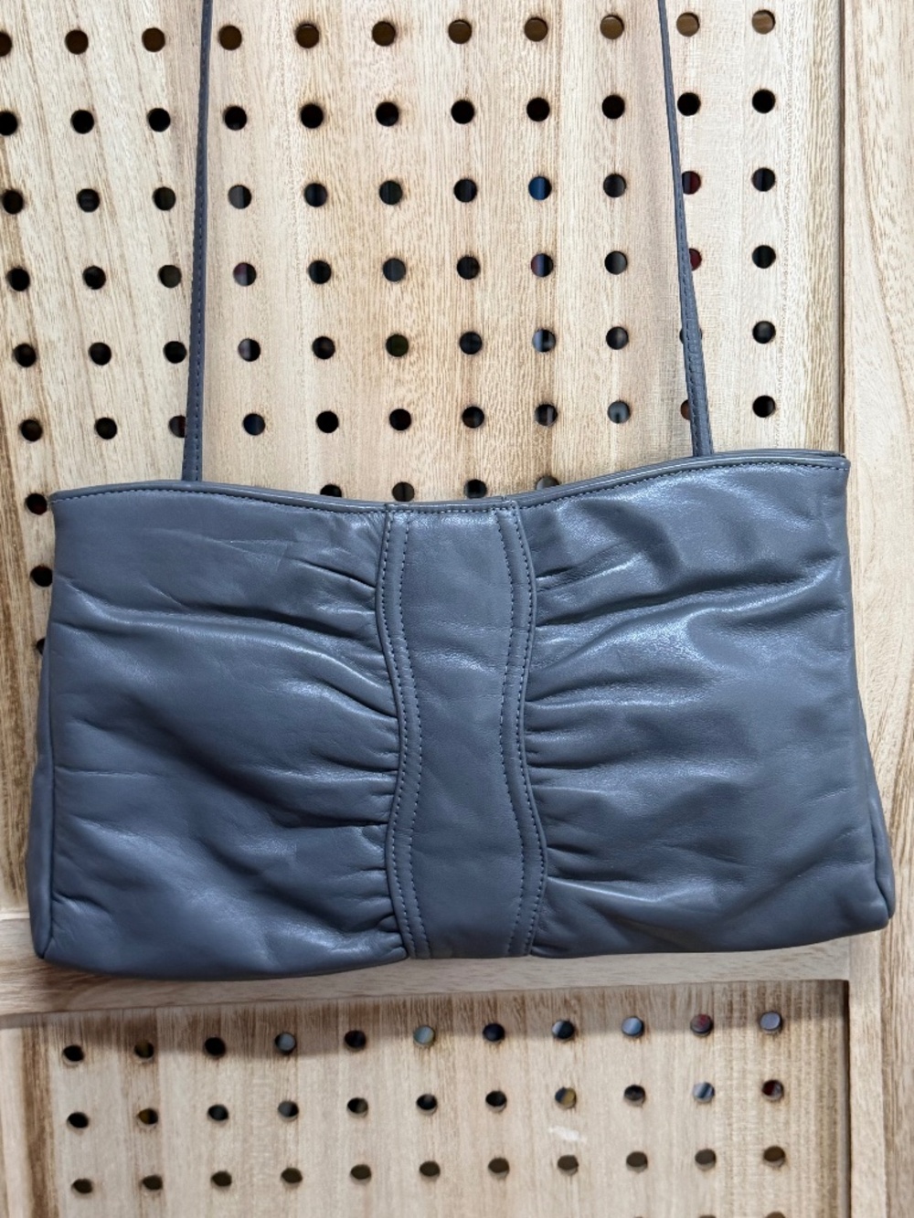 Vintage Mardane New York Gray Leather Ruched Shoulder Bag Purse